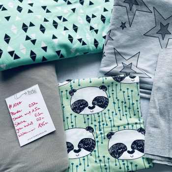 Preview: ANGEBOT - Paket mit über 3,5 m Sweat - Panda und Kombistoffe, grau/mint