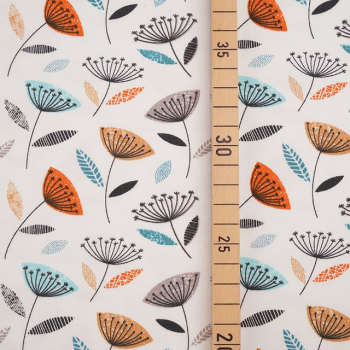 Preview: Bio-Jersey "Retro Flowers" , warmweiß, rost, senf