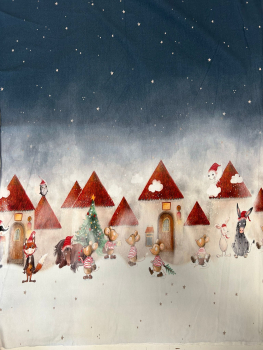 Panel „Feliz Navidad“ - Frau RäuBer und RaBüntze - Bio-Summersweat Weihnachtsdorf