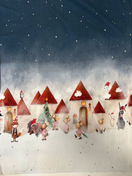 Panel „Feliz Navidad“ - Frau RäuBer und RaBüntze - Bio-Summersweat Weihnachtsdorf